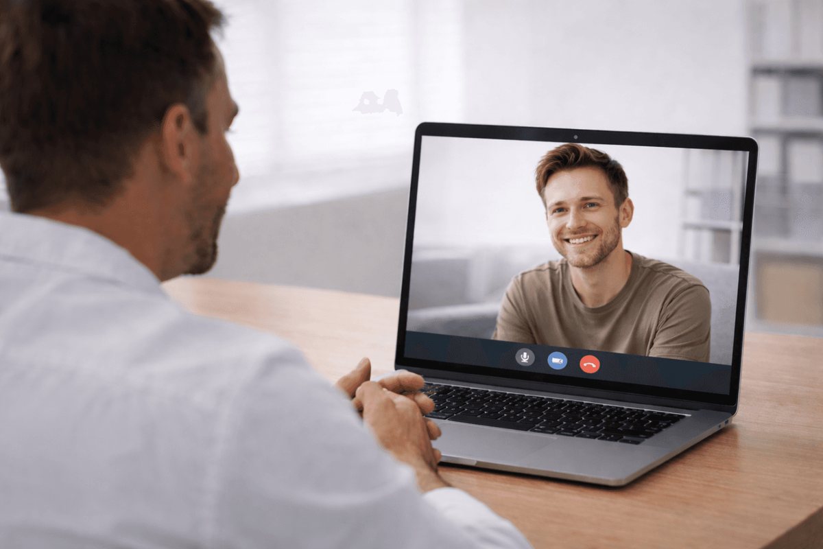 A patient attending a telehealth appointment with a provider on a laptop at home.